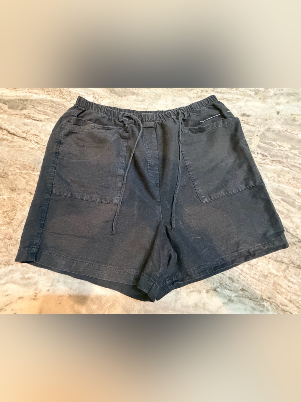 Coldwater Creek Large Black Linen Blend Pull On Shorts Drawstring Made In USA